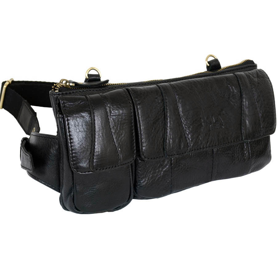 Кожаная сумка на пояс и на ремень POLA 0213 Black