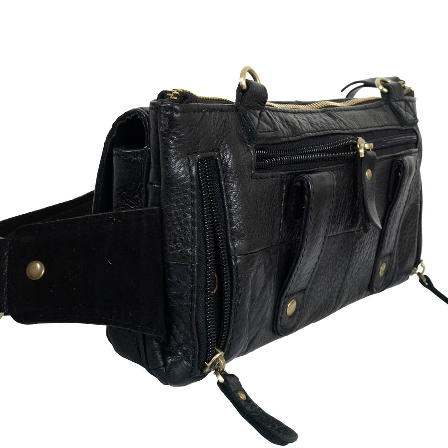 Кожаная сумка на пояс и на ремень POLA 0213 Black