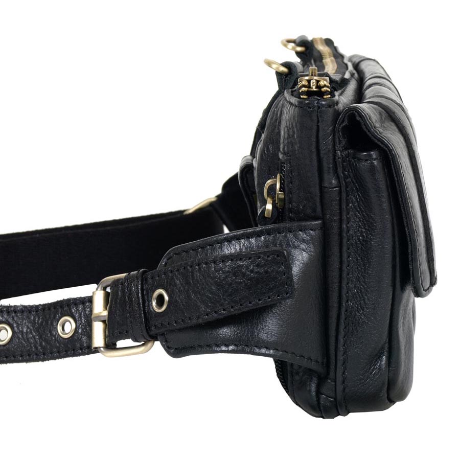 Кожаная сумка на пояс и на ремень POLA 0213 Black