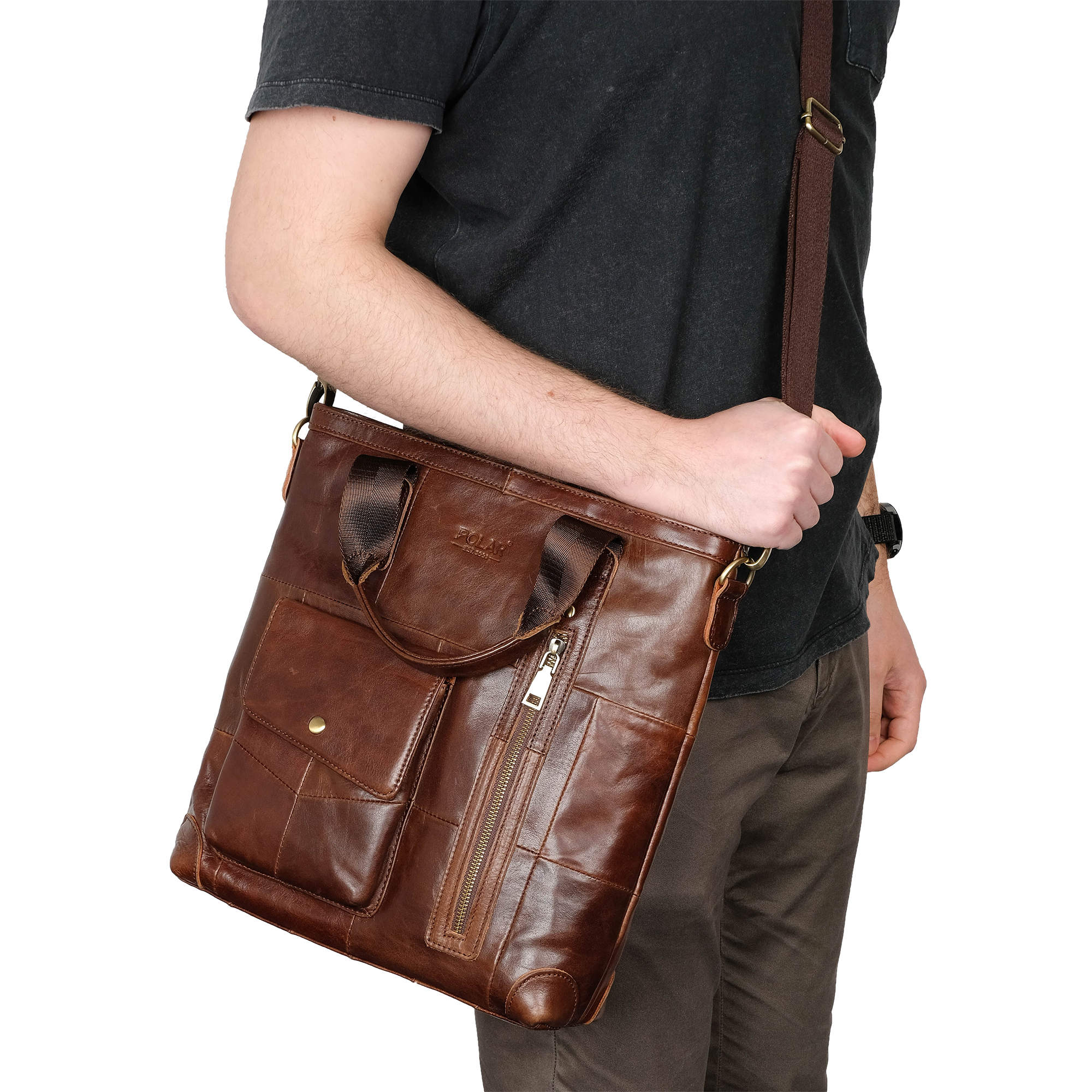 Вертикальная кожаная сумка POLAR 20107 Brown