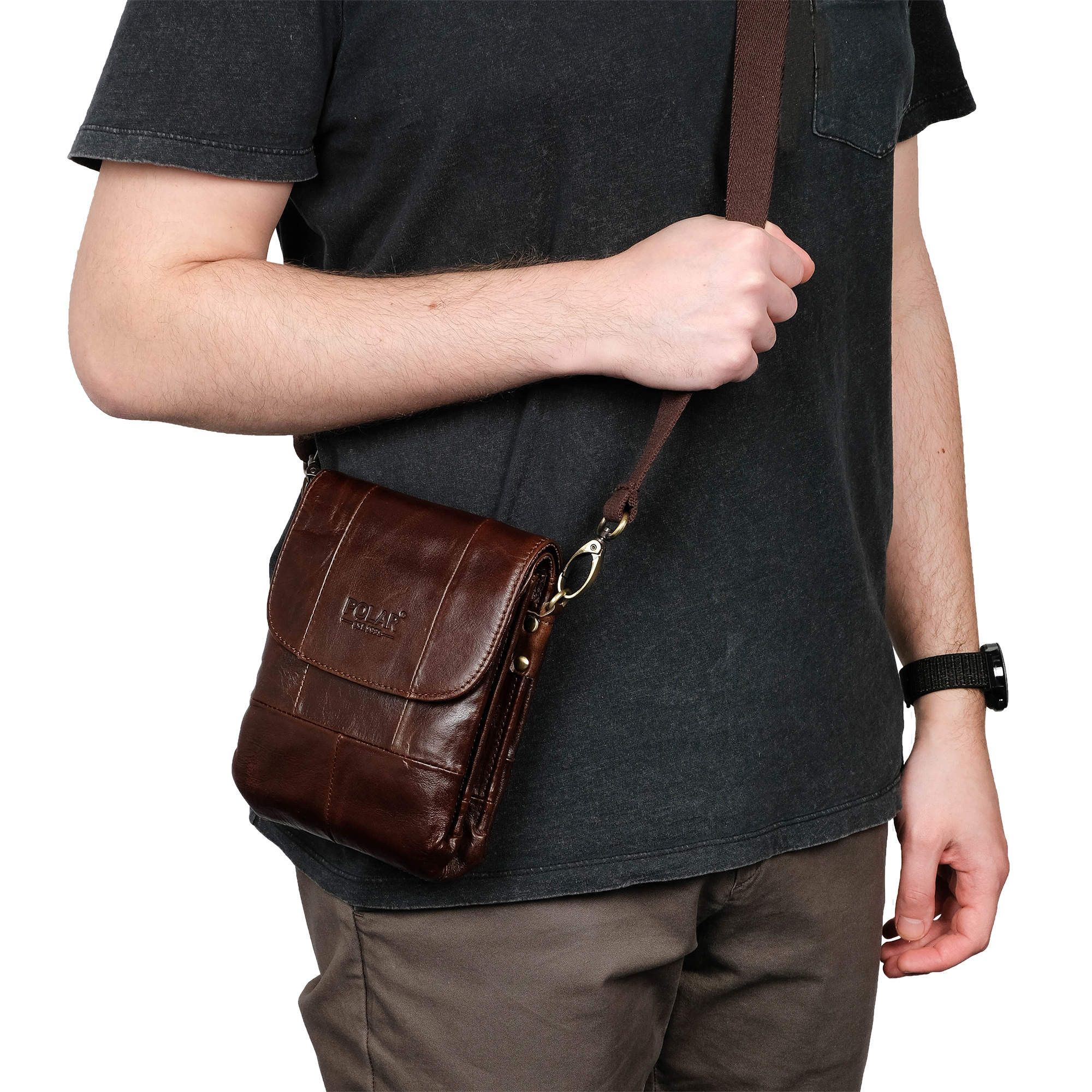 Сумка на плечо с креплением на ремень POLAR 21048 Brown