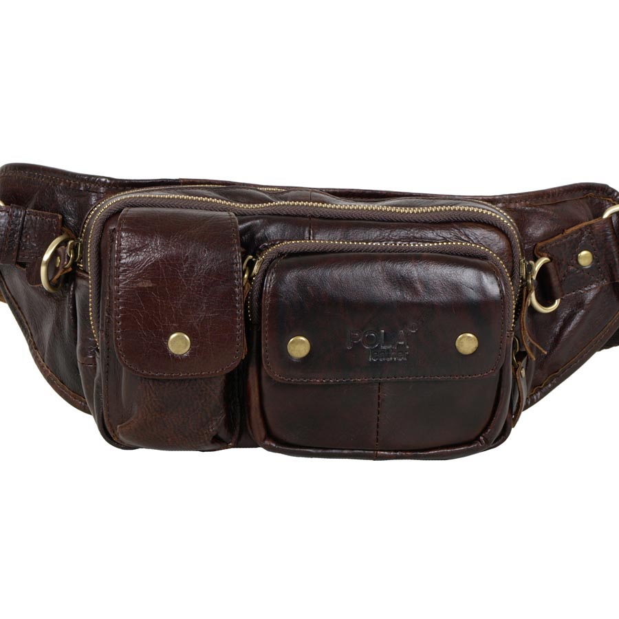 Кожаная сумка на пояс POLAR 21587 Coffee