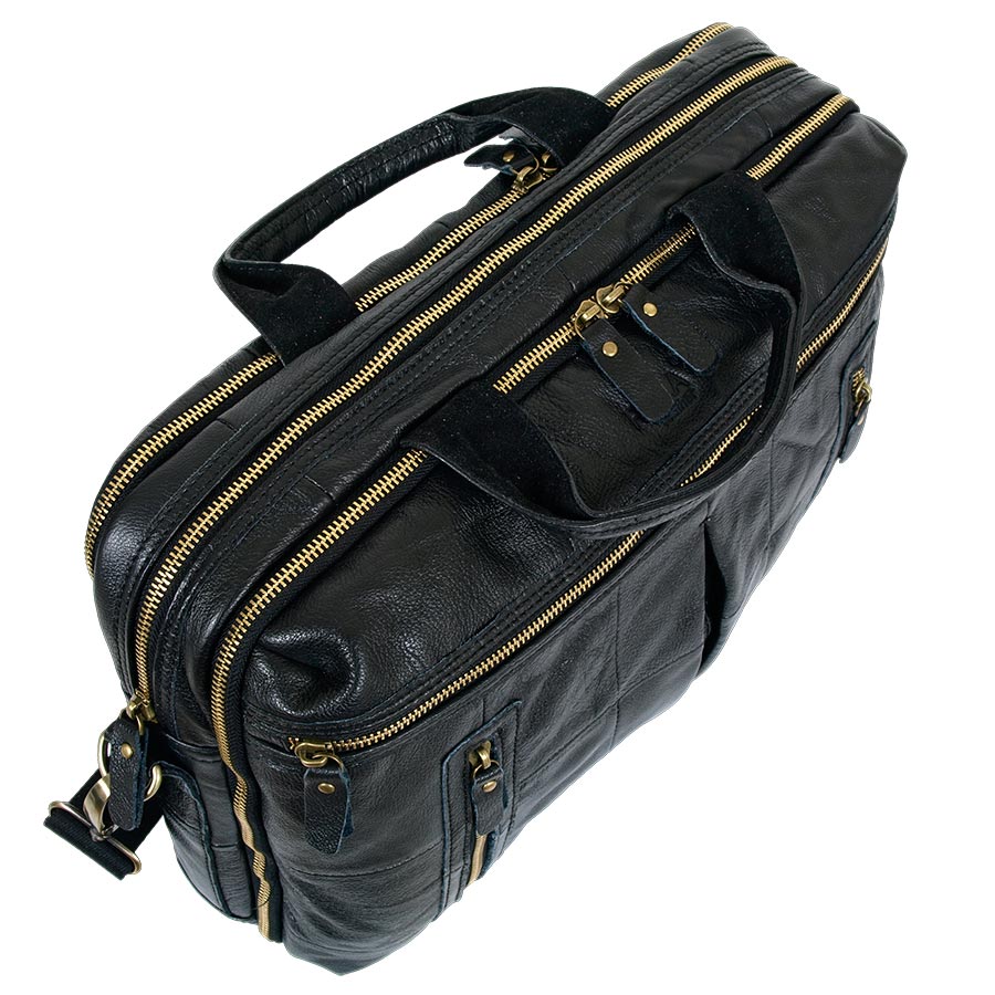 Мужская кожаная сумка для документов А4 и ноутбука POLA 0121 Black