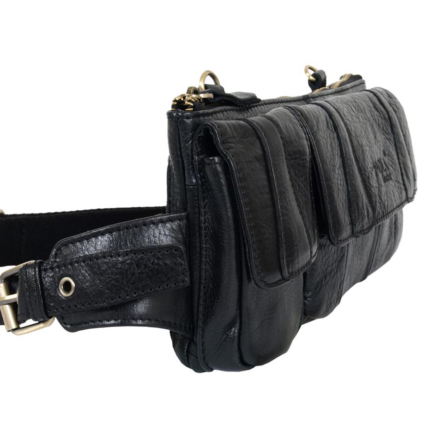 Кожаная сумка на пояс и на ремень POLA 0213 Black