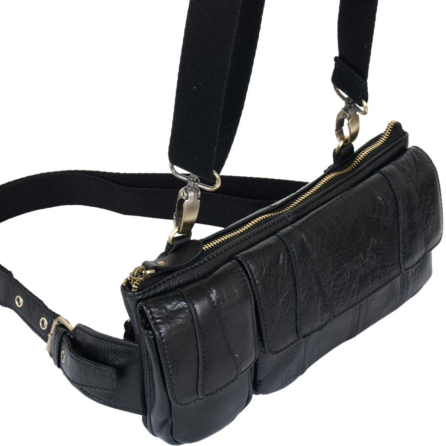 Кожаная сумка на пояс и на ремень POLA 0213 Black