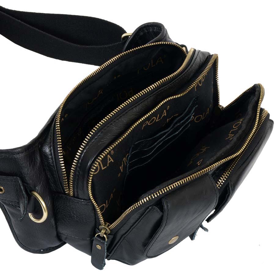 Кожаная сумка на пояс POLAR 21587 Black