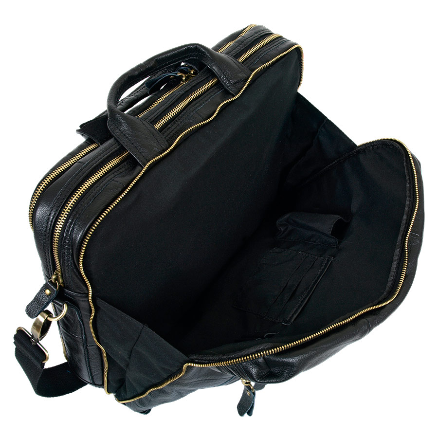 Мужская кожаная сумка для документов А4 и ноутбука POLA 0121 Black