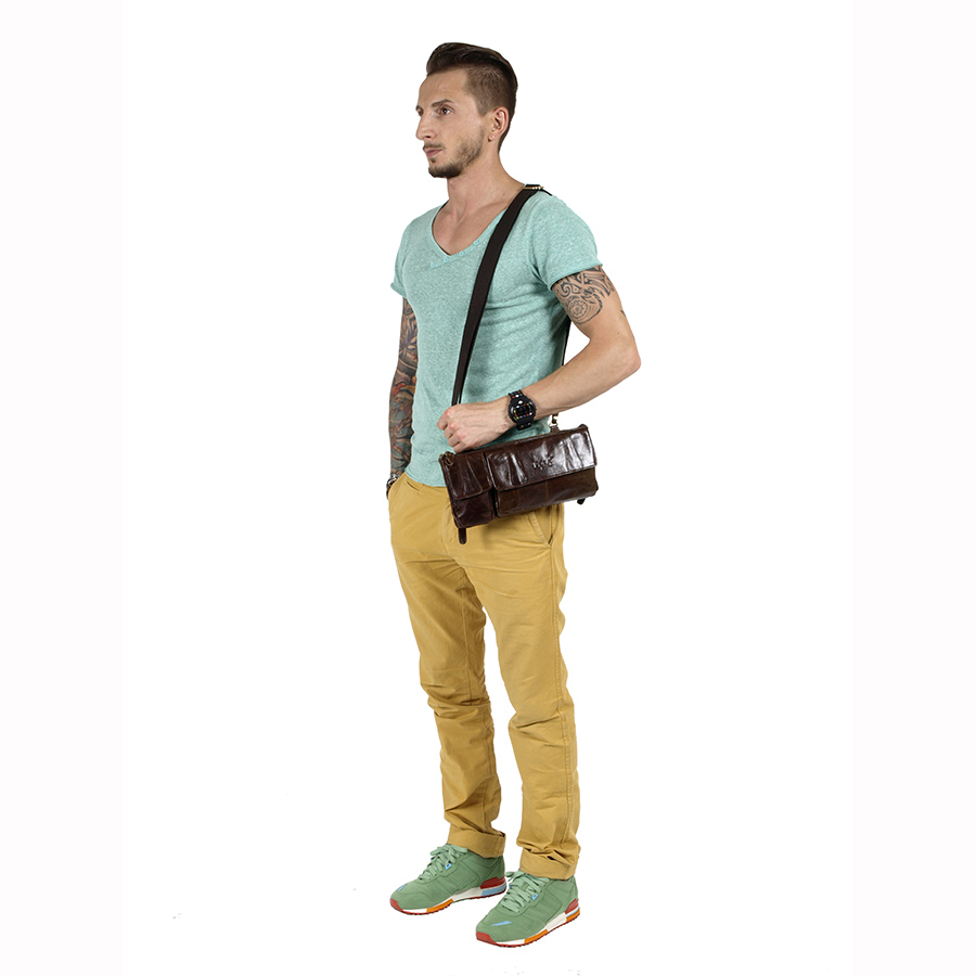 Кожаная сумка на пояс и на ремень POLA 0213 Black