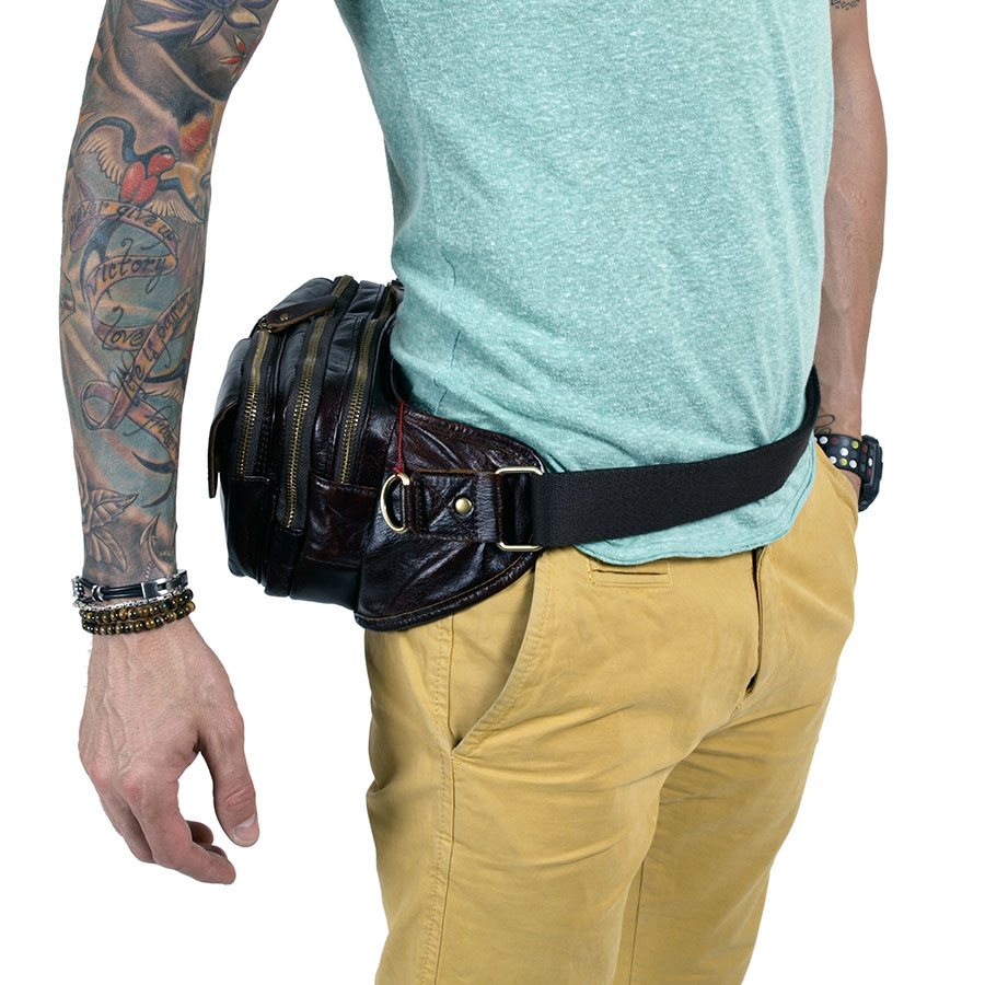 Кожаная сумка на пояс POLAR 21587 Coffee