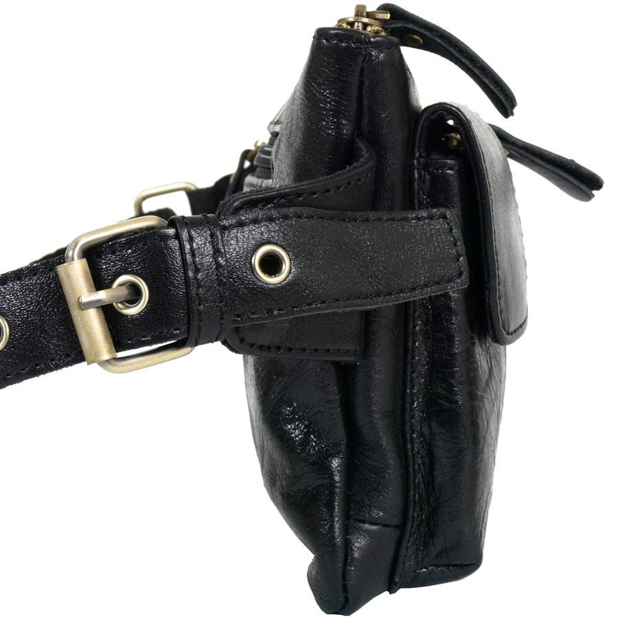 Кожаная сумка на пояс POLA 0243 Black