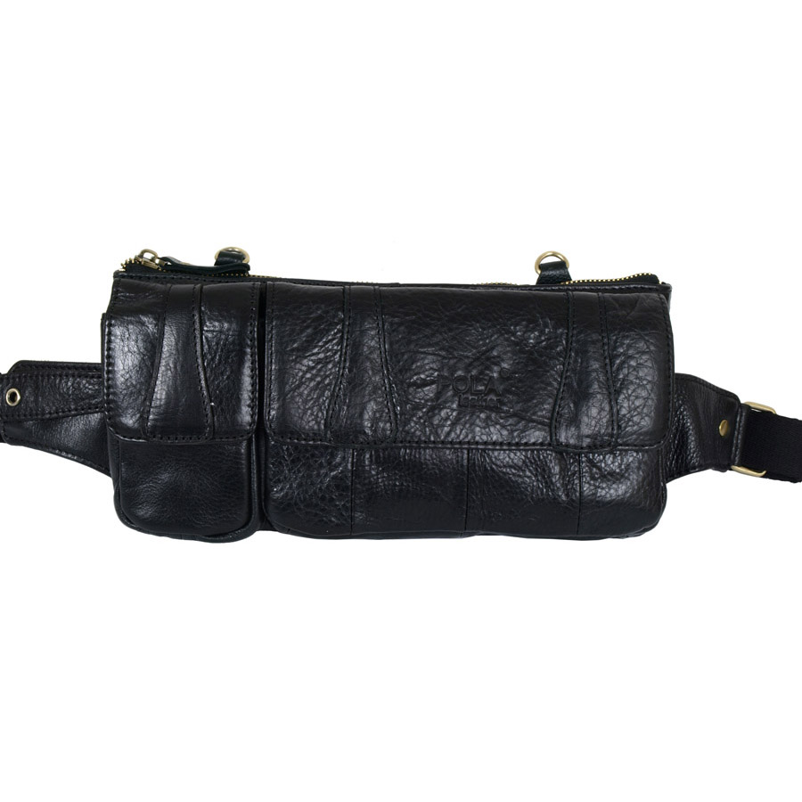 Кожаная сумка на пояс и на ремень POLA 0213 Black