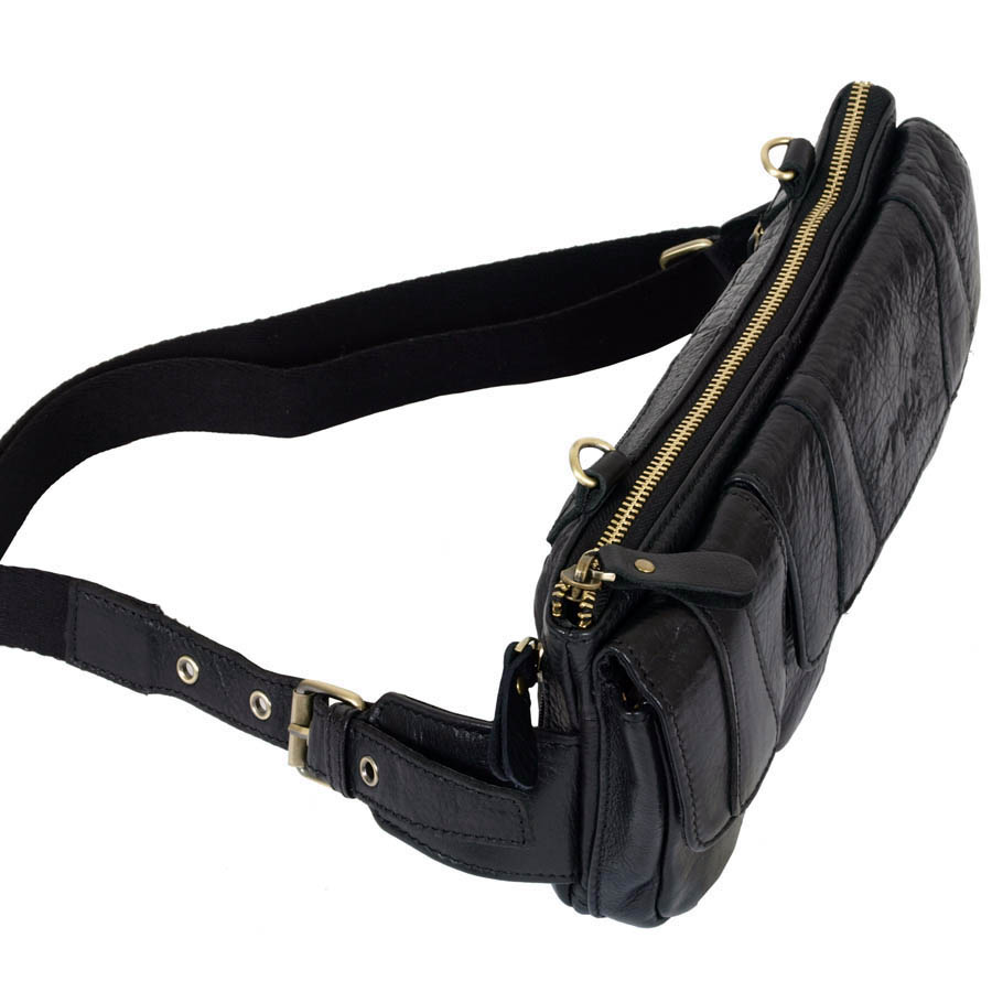 Кожаная сумка на пояс и на ремень POLA 0213 Black