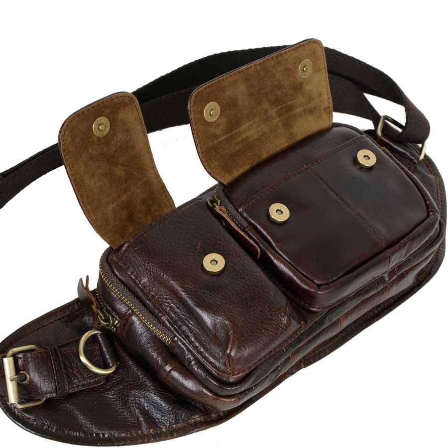 Кожаная сумка на пояс POLAR 21587 Coffee