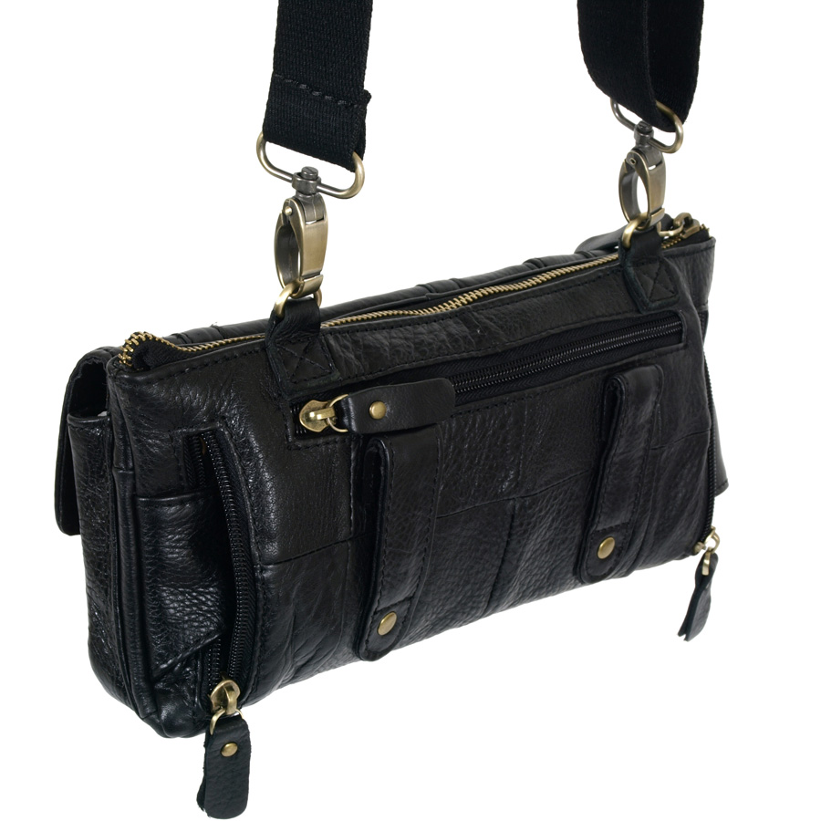 Кожаная сумка на пояс и на ремень POLA 0213 Black