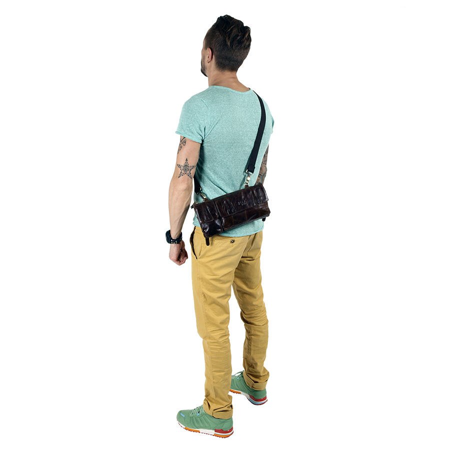 Кожаная сумка на пояс и на ремень POLA 0213 Black