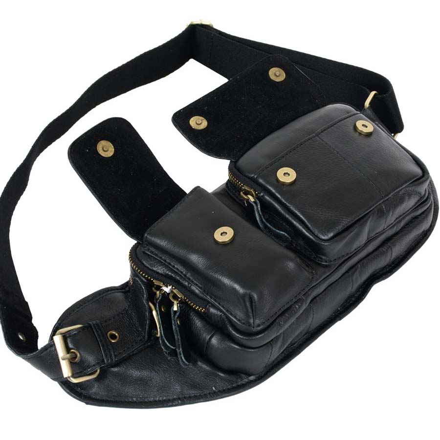 Кожаная сумка на пояс POLAR 21587 Black