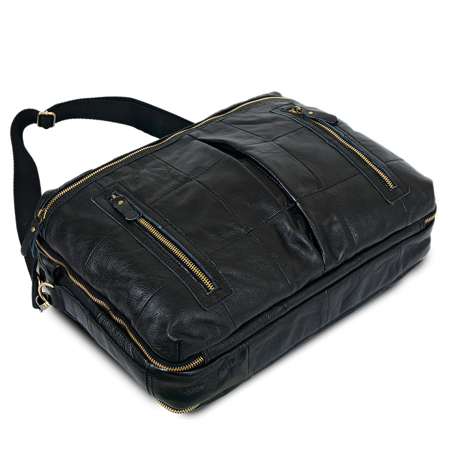 Мужская кожаная сумка для документов А4 и ноутбука POLA 0121 Black