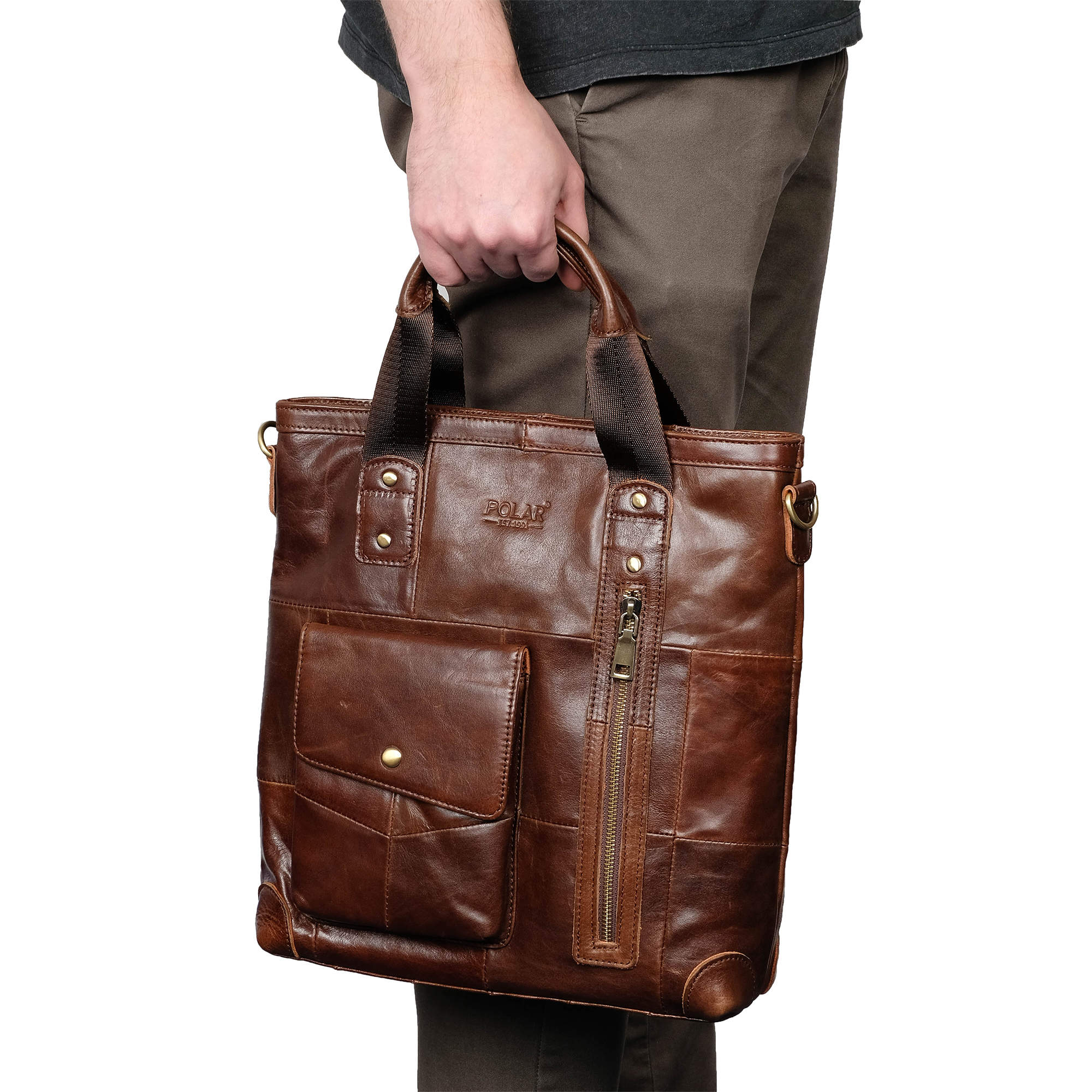 Вертикальная кожаная сумка POLAR 20107 Brown