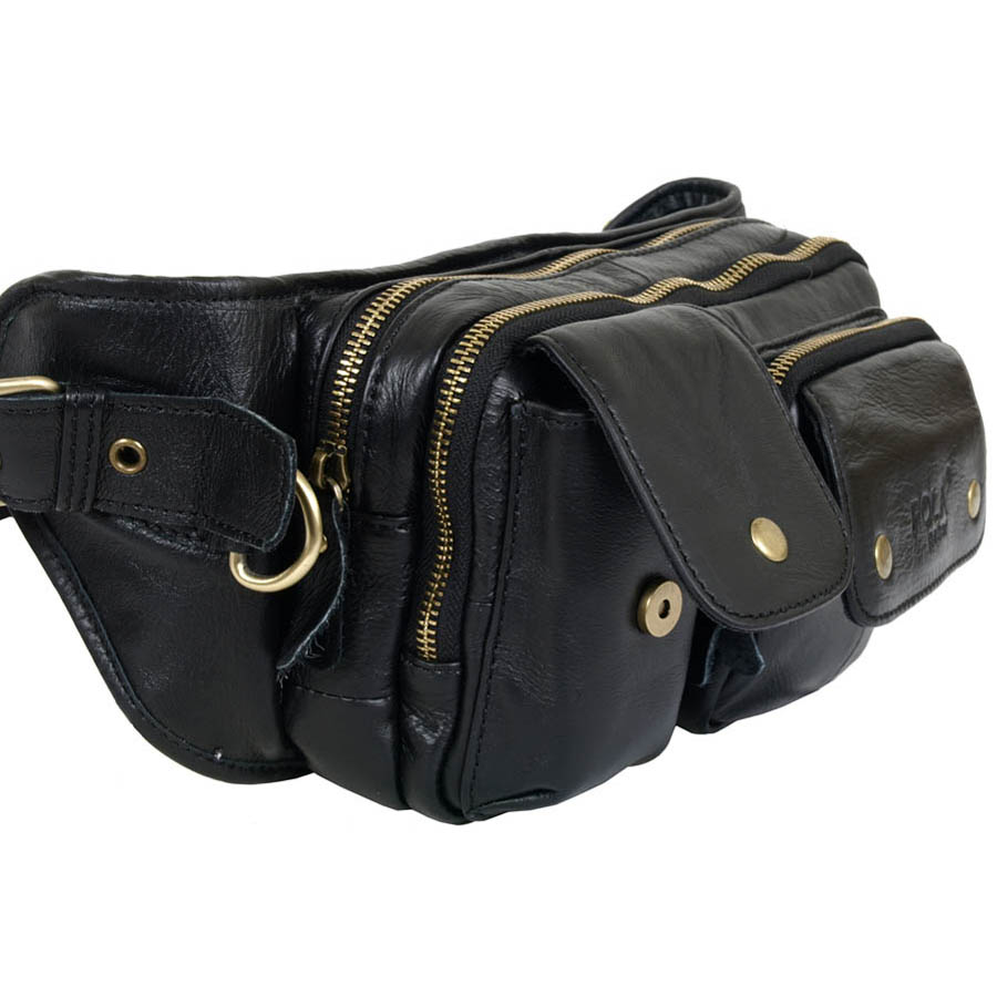Кожаная сумка на пояс POLAR 21587 Black