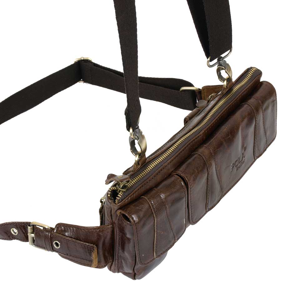 Кожаная сумка на пояс и на ремень POLA 0213 Coffee