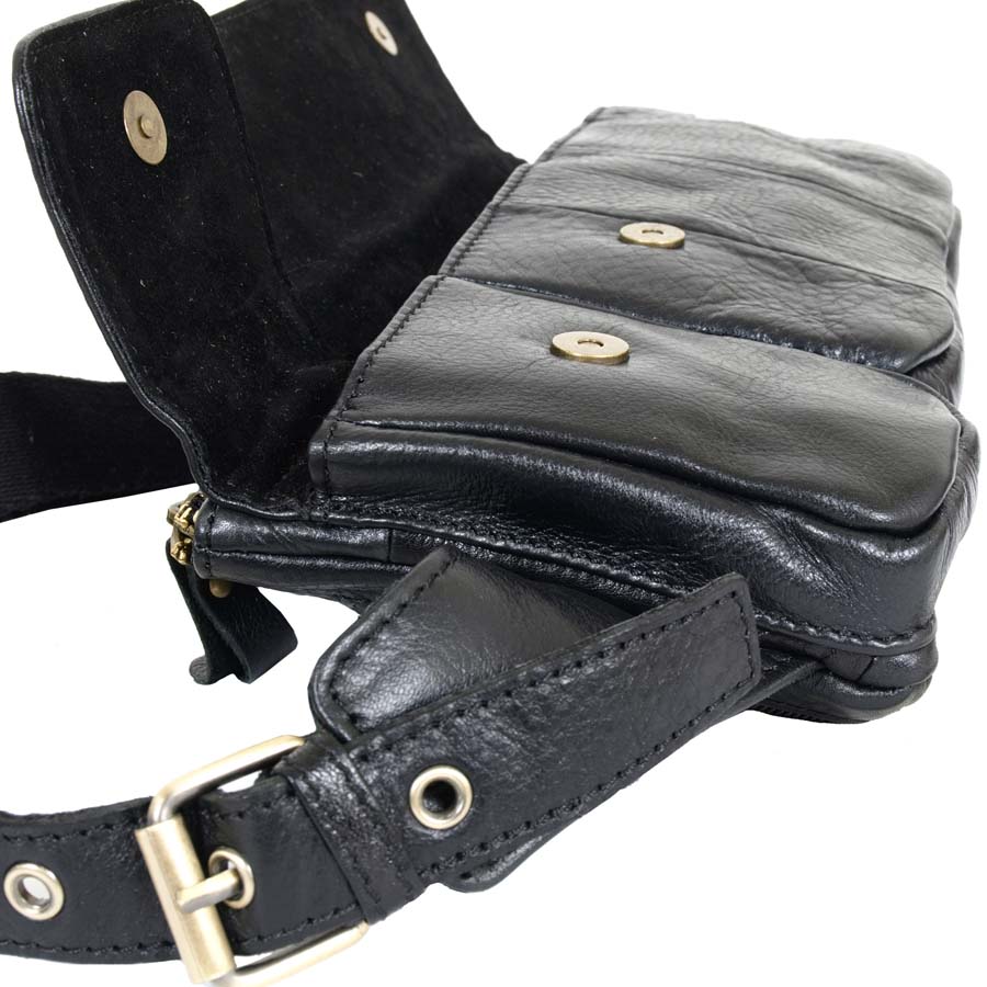 Кожаная сумка на пояс и на ремень POLA 0213 Black