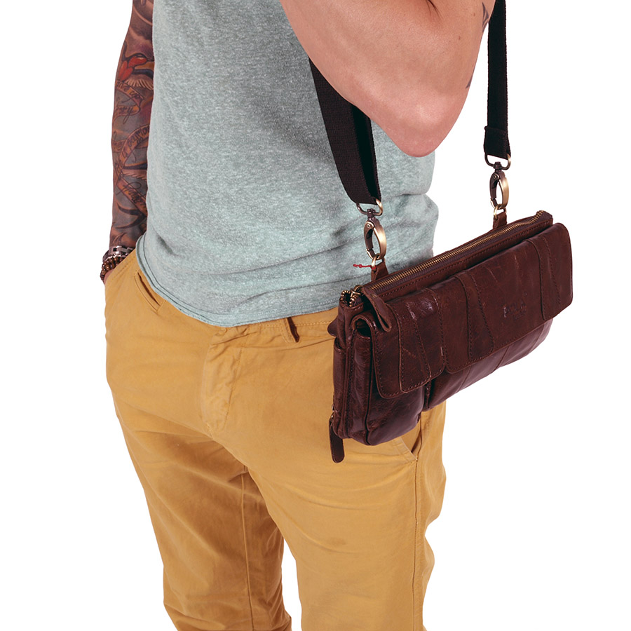 Кожаная сумка на пояс и на ремень POLA 0213 Coffee